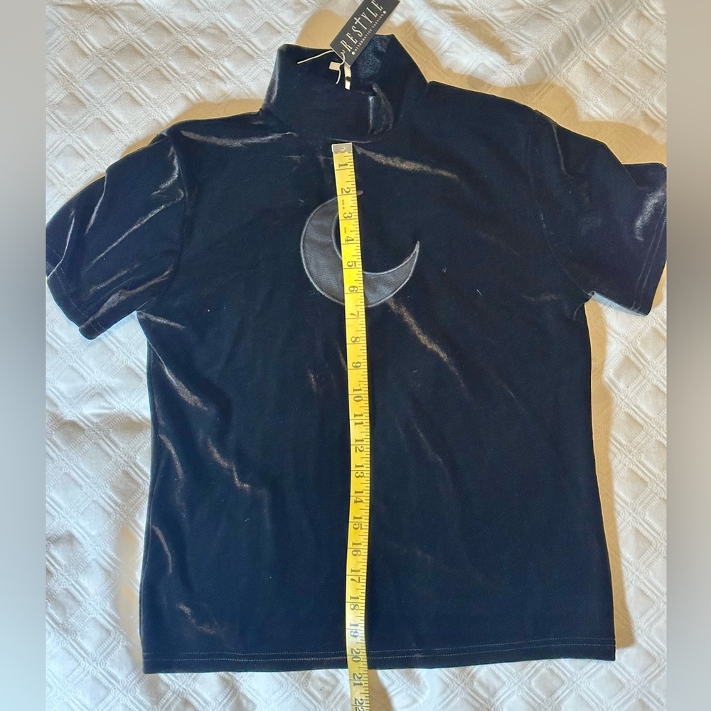 Killstar Restyle Stretch Velvet Mock Turtleneck w Mesh Crescent Moon Cutout BNWT - Picture 5 of 5